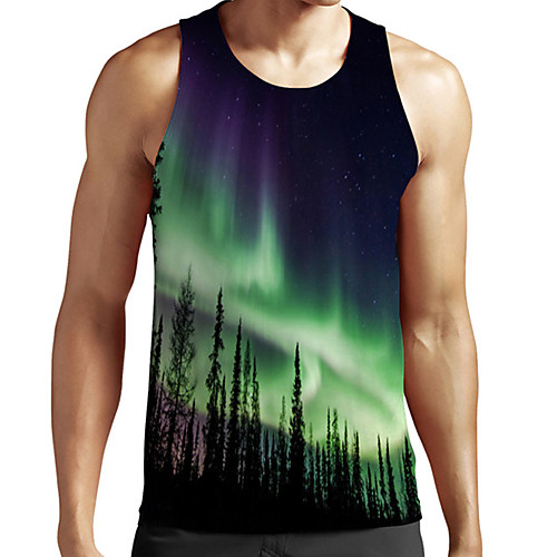 

Men's Unisex Tank Top Undershirt 3D Print Scenery Graphic Prints Plus Size Print Sleeveless Casual Tops Basic Fashion Designer Breathable Green
