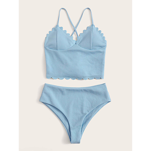 

Women's Bikini 2 Piece Swimsuit Solid Color Blue Swimwear Bathing Suits New Casual Sexy