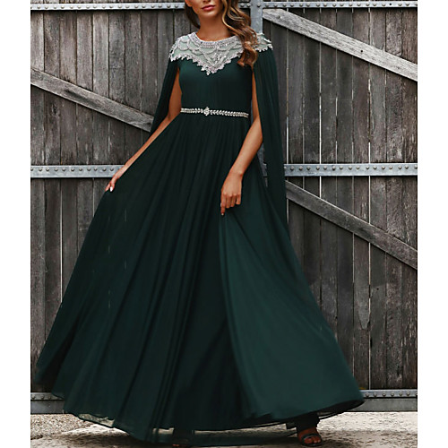 

A-Line Luxurious Prom Formal Evening Dress Jewel Neck Sleeveless Floor Length Chiffon with Pleats Crystals Beading 2021