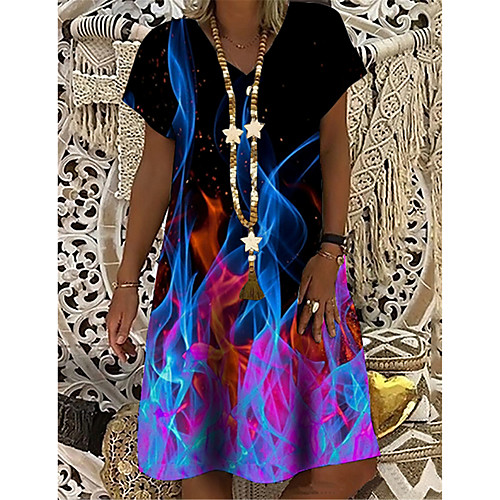 

Women's T Shirt Dress Tee Dress Knee Length Dress Black Short Sleeve Print Print Spring Summer V Neck Casual Holiday 2021 S M L XL XXL 3XL