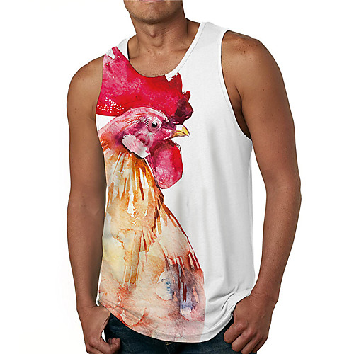 

Men's Tank Top Undershirt 3D Print Graphic Prints Chicken Print Sleeveless Daily Tops Casual Designer Big and Tall White