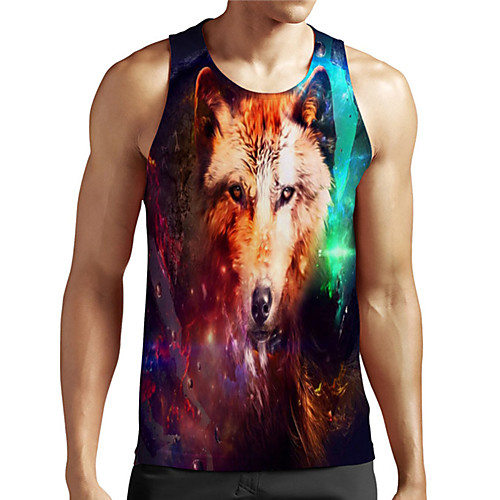 

Men's Unisex Tank Top Undershirt 3D Print Graphic Prints Wolf Plus Size Print Sleeveless Casual Tops Basic Designer Big and Tall Blue