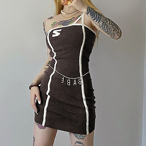 

2020 cross-border european and american style autumn and winter new women's contrast color slim high waist bag hip one-shoulder sling dress women