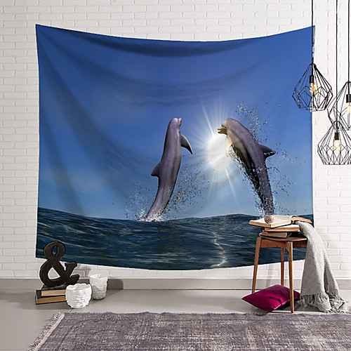 

Animal Wall Tapestry Art Decor Blanket Curtain Hanging Home Bedroom Living Room Decoration Polyester Dolphin Leaping