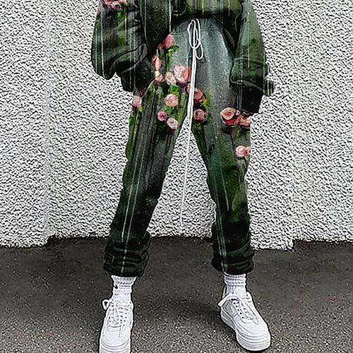 

Women's Fashion Casual / Sporty Comfort Daily Weekend Sweatpants Pants Flower / Floral Full Length Pocket Elastic Drawstring Design Print Green