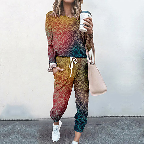 

Women's Basic Streetwear Paisley Geometric Vacation Casual / Daily Two Piece Set Tracksuit T shirt Pant Loungewear Drawstring Print Tops