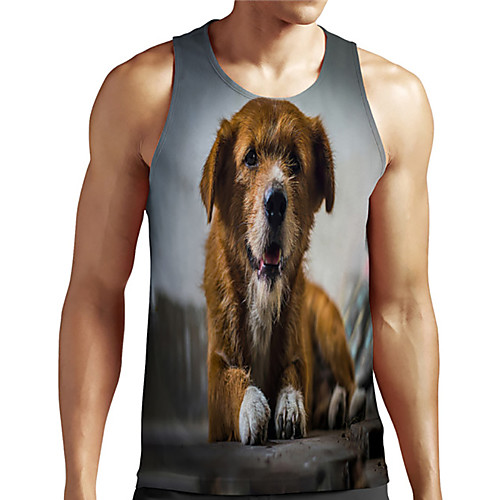 

Men's Unisex Tank Top Undershirt 3D Print Dog Graphic Prints Animal Plus Size Print Sleeveless Casual Tops Basic Designer Big and Tall Dark Gray