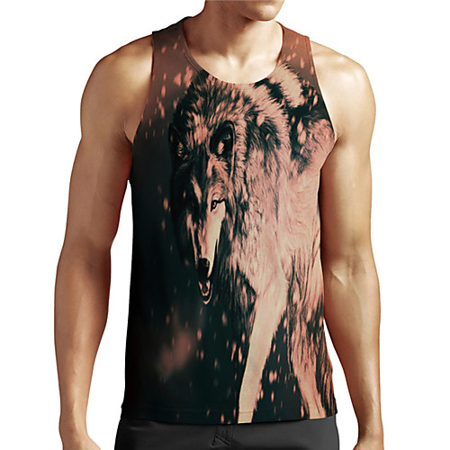 

Men's Unisex Tank Top Undershirt 3D Print Graphic Prints Wolf Plus Size Print Sleeveless Casual Tops Basic Designer Big and Tall Brown