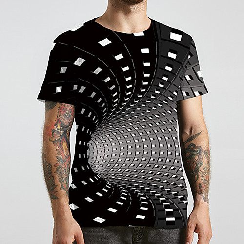 

Men's Unisex Tee T shirt 3D Print Optical Illusion Graphic Prints Plus Size Print Short Sleeve Casual Tops Basic Designer Big and Tall Black