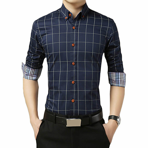 

Men's Shirt Other Prints Lattice Long Sleeve Casual Tops Basic Casual White Red Royal Blue