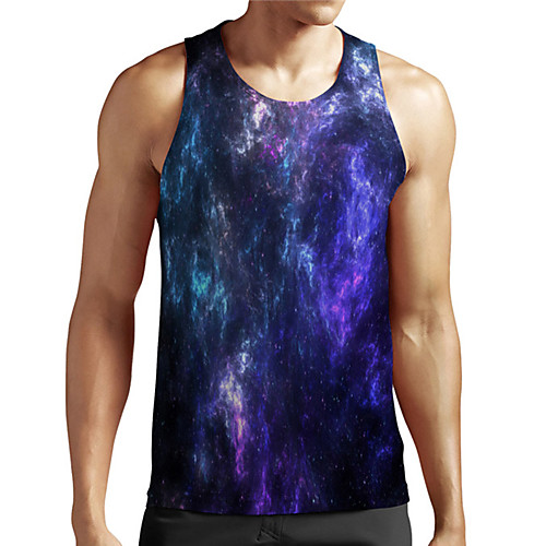 

Men's Unisex Tank Top Undershirt 3D Print Galaxy Graphic Prints Plus Size Print Sleeveless Casual Tops Basic Designer Big and Tall Blue