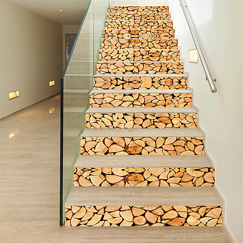 

Creative 3d Staircase Diy Sticker Creative Stacked Firewood Home Decoration Sticker Waterproof 3d Stereo Wall Sticker 13 Piece Set