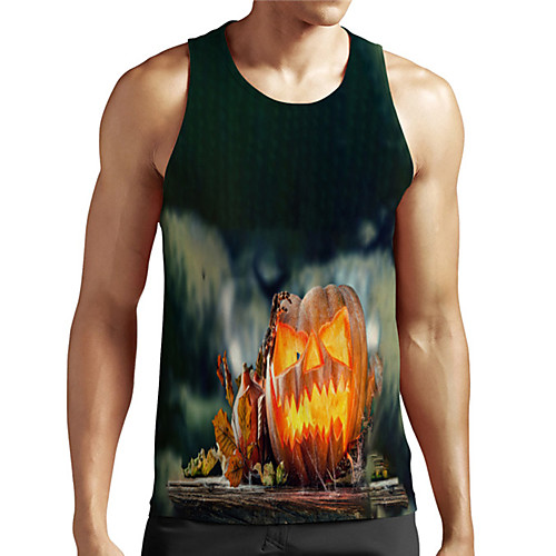 

Men's Unisex Tank Top Undershirt 3D Print Graphic Prints Pumpkin Plus Size Print Sleeveless Casual Tops Basic Designer Big and Tall Black