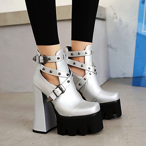 

Women's Heels Chunky Heel Square Toe PU Synthetics Black Red Silver