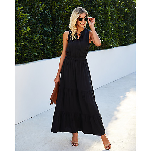 

Women's Swing Dress Maxi long Dress Red Wine Brick red Black Dark Blue Short Sleeve Solid Color Spring Summer Elegant & Luxurious 2021 S M L XL