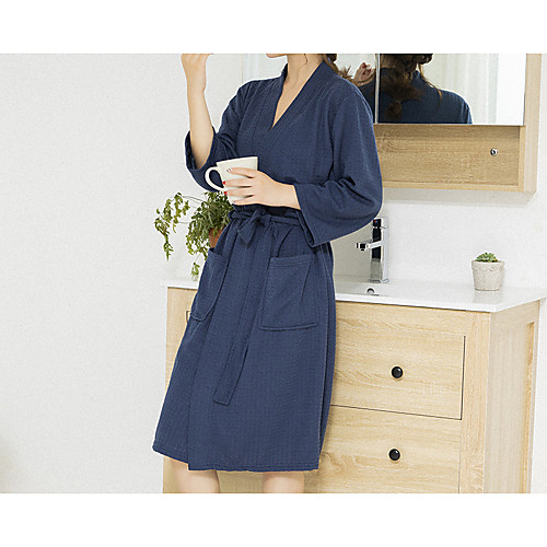 

Waffle Fabric High Quality Bathrobe Pajamas Solid Color Thin V-neck Knitted Cotton Comfortable Home Wear