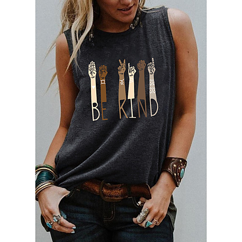 

Women's Holiday Tank Top Vest T shirt Graphic Letter Print Round Neck Basic Tops Blue Purple Light gray / Going out