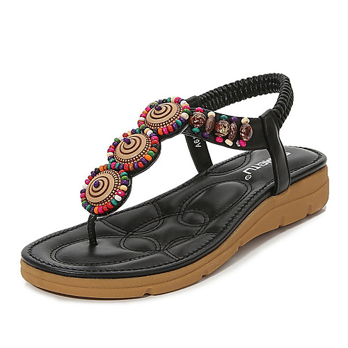 

Women's Sandals Comfort Shoes PU Beading Almond Light Red Black