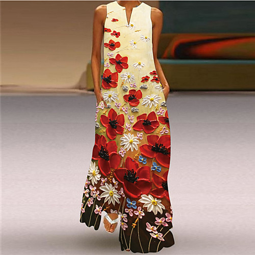 

Women's Shift Dress Maxi long Dress Blushing Pink Green Red Sleeveless Pattern Spring Summer Boho 2021 S M L XL XXL XXXL