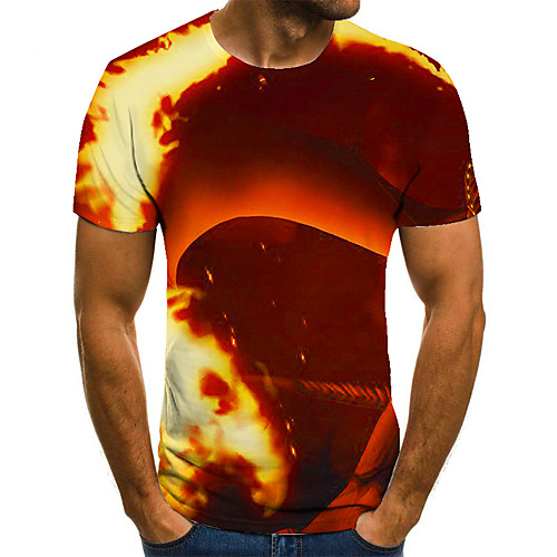 

Men's Unisex Tee T shirt 3D Print Graphic Prints Flame Plus Size Print Short Sleeve Casual Tops Basic Fashion Designer Big and Tall Orange