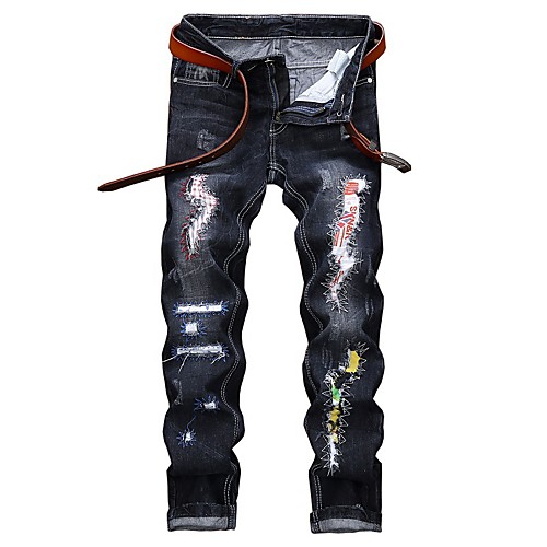 

Men's Vintage Ripped Casual Daily Jeans Chinos Pants Gradient Full Length Pocket Patchwork Black