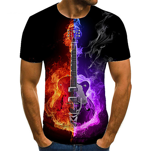 

Men's Unisex Tee T shirt 3D Print Graphic Prints Guitar Plus Size Print Short Sleeve Casual Tops Basic Fashion Designer Big and Tall Black