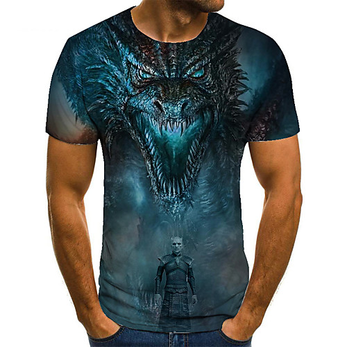 

Men's Unisex Tee T shirt 3D Print Dragon Graphic Prints Plus Size Print Short Sleeve Casual Tops Basic Fashion Designer Big and Tall Blue