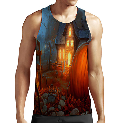 

Men's Unisex Tank Top Undershirt 3D Print Graphic Prints House Plus Size Print Sleeveless Casual Tops Basic Designer Big and Tall Orange