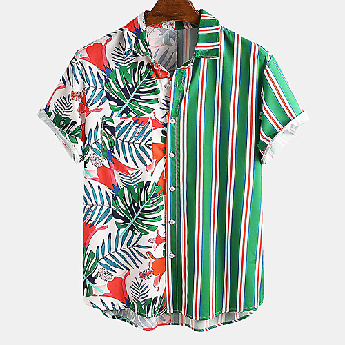 

Men's Shirt Striped Button-Down Short Sleeve Casual Tops Lightweight Casual Fashion Breathable Blue Green