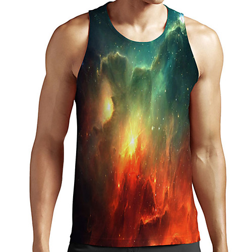 

Men's Unisex Tank Top Undershirt 3D Print Galaxy Graphic Prints Plus Size Print Sleeveless Casual Tops Basic Designer Big and Tall Rainbow