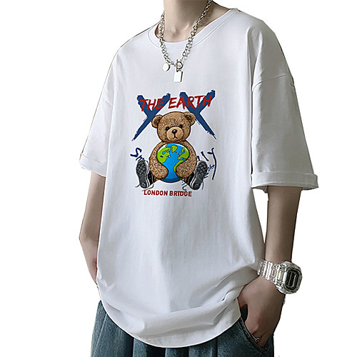 

Men's Unisex Tee T shirt Hot Stamping Graphic Prints Toy Bear Plus Size Print Short Sleeve Casual Tops Cotton Basic Fashion Designer Big and Tall White Black Khaki
