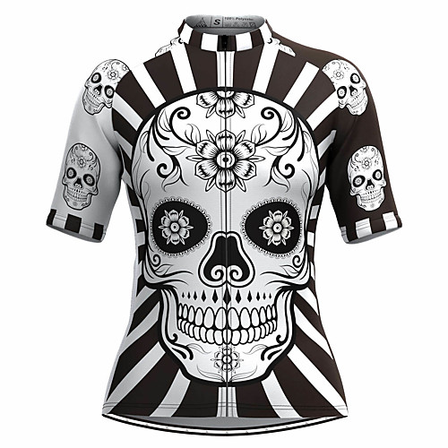 

21Grams Women's Short Sleeve Cycling Jersey Summer Spandex Polyester White Sugar Skull Skull Bike Jersey Top Mountain Bike MTB Road Bike Cycling Quick Dry Moisture Wicking Breathable Sports Clothing