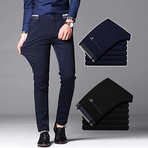 

Men's Chic & Modern Chino Comfort Breathable Business Formal Dress Pants Business Pants Plain Solid Color Full Length Pocket Black Dark Blue