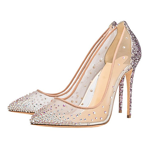 

Women's Heels Stiletto Heel Pointed Toe Mesh Rhinestone Sparkling Glitter Sequin Color Block White