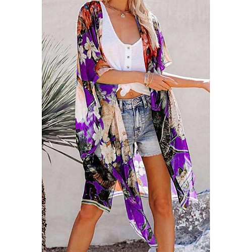 

Women's Coat Casual / Daily Summer Long Coat Regular Fit Casual Jacket Pattern Others Blue Purple