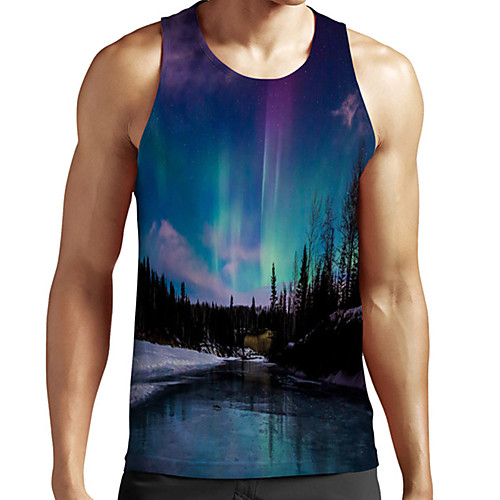 

Men's Unisex Tank Top Undershirt Shirt 3D Print Scenery Graphic Prints Plus Size Print Sleeveless Casual Tops Basic Fashion Designer Breathable Round Neck Blue / Sports / Summer