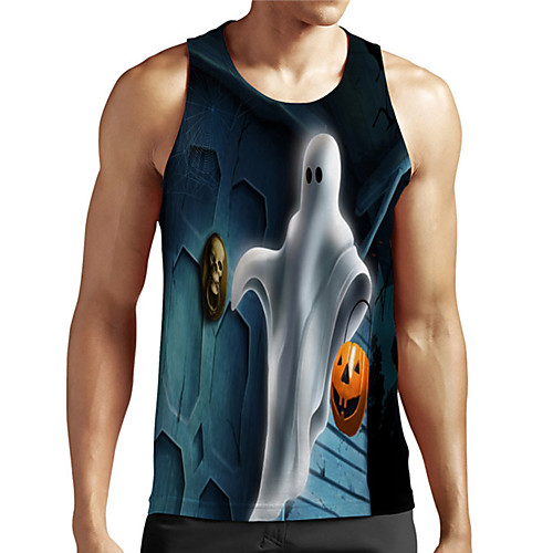 

Men's Unisex Tank Top Undershirt 3D Print Graphic Prints Ghost Plus Size Print Sleeveless Casual Tops Basic Designer Big and Tall Blue