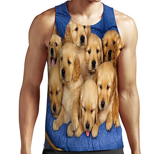 

Men's Unisex Tank Top Undershirt 3D Print Dog Graphic Prints Animal Plus Size Print Sleeveless Casual Tops Basic Designer Big and Tall Blue