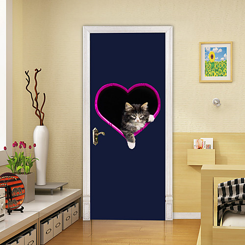 

2pcs Self-adhesive Creative Love Cat Door Stickers For Living Room Diy Decorative Home Waterproof Wall Stickers