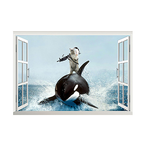 

3D False Window Polar Bear Shark Sniper Home Children's Room Background Decoration Can Be Removed Stickers