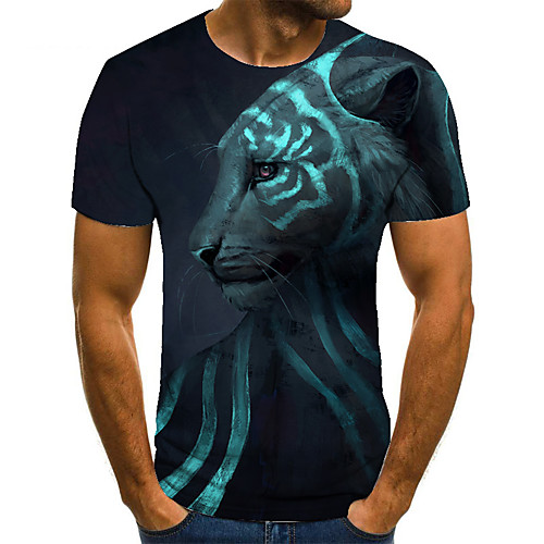 

Men's Unisex Tee T shirt 3D Print Graphic Prints Tiger Plus Size Print Short Sleeve Casual Tops Basic Fashion Designer Big and Tall Blue