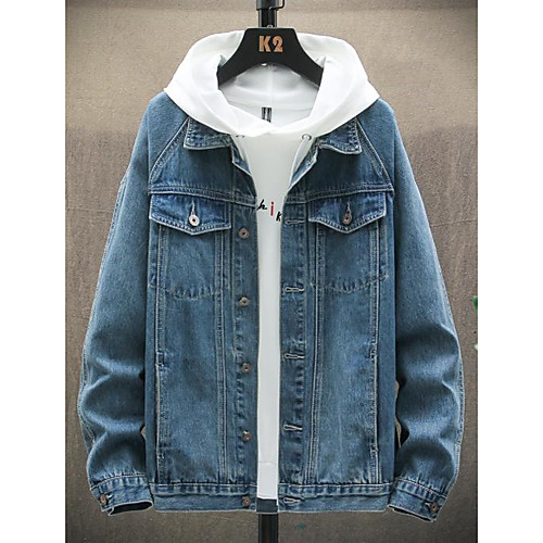 

Men's Jacket Daily Fall Winter Regular Coat Slim Sporty Jacket Solid Colored Patchwork Blue
