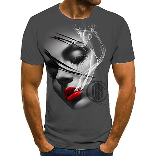 

Men's Unisex Tee T shirt 3D Print Graphic Prints Human Plus Size Print Short Sleeve Casual Tops Basic Fashion Designer Big and Tall Gray