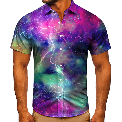 

Men's Shirt 3D Print Lightning Graphic Prints Button-Down Short Sleeve Street Tops Casual Fashion Classic Breathable Purple