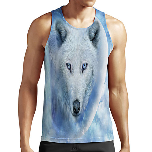 

Men's Unisex Tank Top Undershirt 3D Print Graphic Prints Wolf Plus Size Print Sleeveless Casual Tops Basic Designer Big and Tall Blue