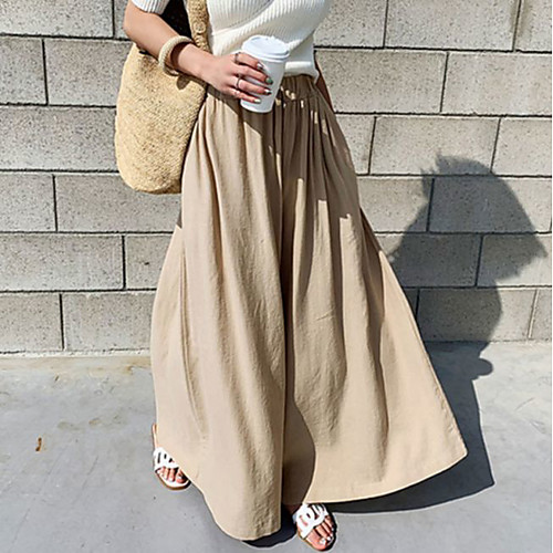 

Women's Streetwear Chino Soft Plus Size Loose Casual Daily Culottes Wide Leg Swing Pants Plain Ankle-Length Pocket 3 4 6 Blue Yellow