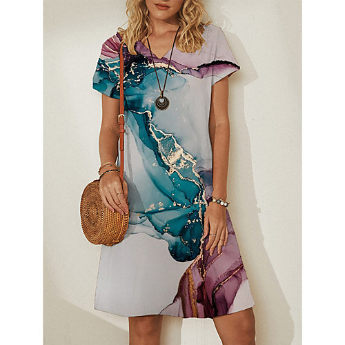 

Women's A Line Dress Knee Length Dress Green White Light gray Short Sleeve Color Gradient Summer Boat Neck Casual Holiday 2021 M L XL XXL 3XL 4XL 5XL / Cotton / Cotton