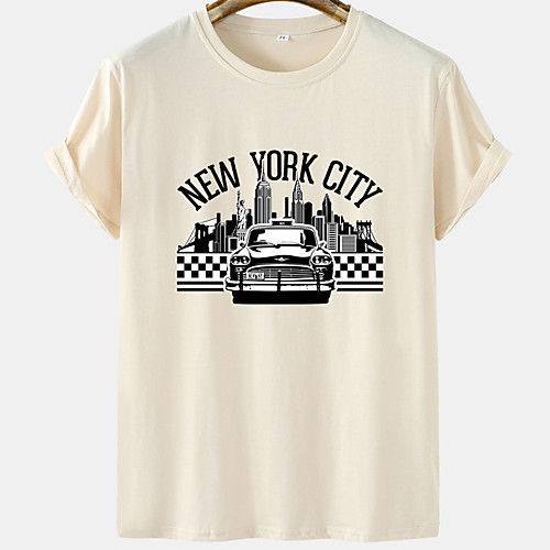 

Men's Unisex Tee T shirt Hot Stamping Graphic Prints City Landscape Letter Plus Size Short Sleeve Casual Tops Cotton Basic Designer Big and Tall White Khaki Green