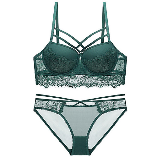 

Women's Bra & Panty Set Underwire Bra 3/4 Cup Solid Color Sexy Green