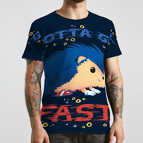 

Men's Unisex Tee T shirt 3D Print Cartoon Graphic Prints Plus Size Print Short Sleeve Casual Tops Basic Designer Big and Tall Navy Blue